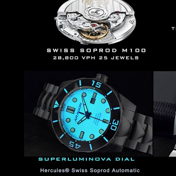 ARAGON Tungston Bezel Swiss Automatic Watch Sapphire Crystal Full Lume 43mm A504 - Picture 6 of 16